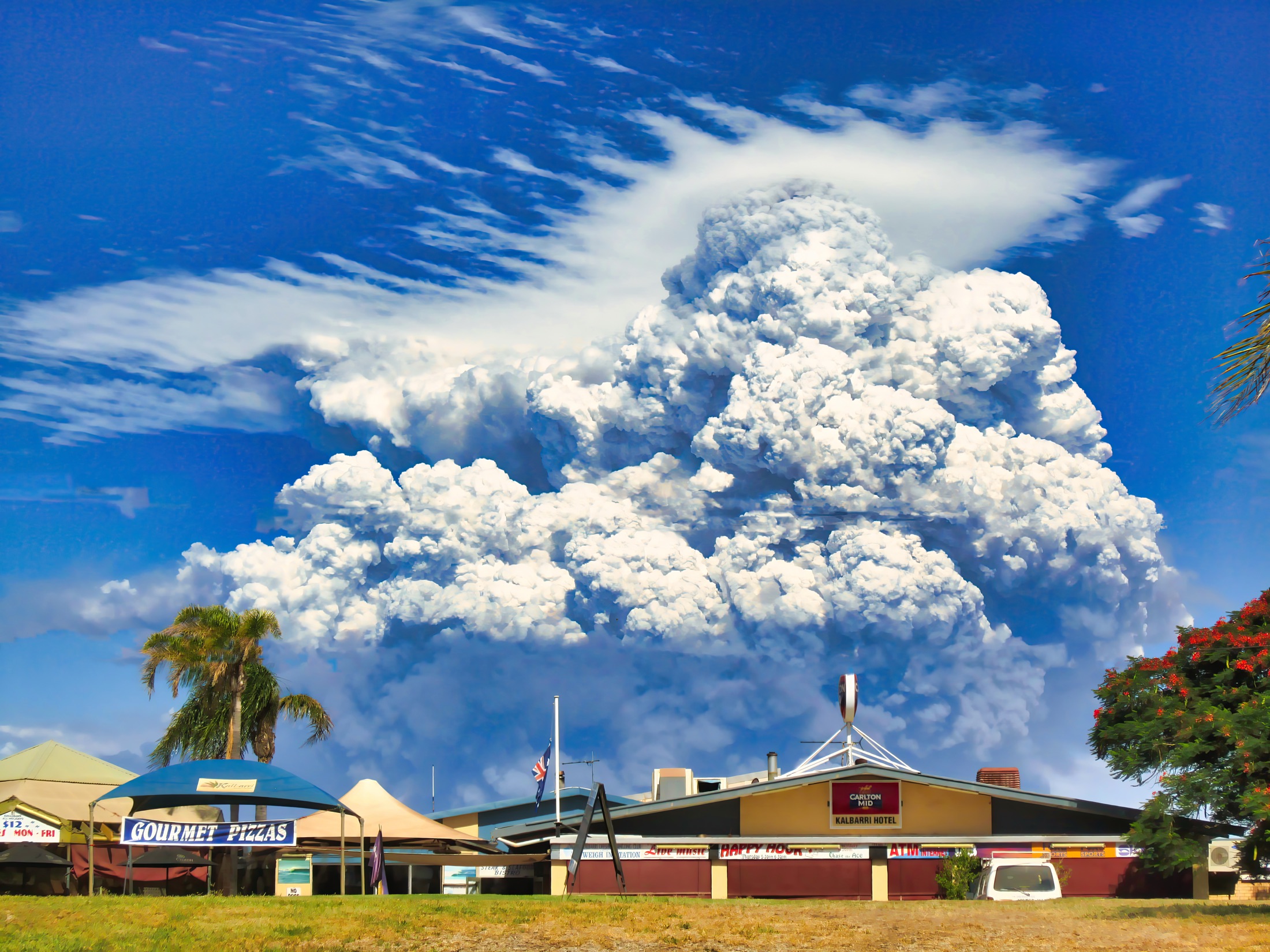 Bushfire smoke rising above a Western Australian town