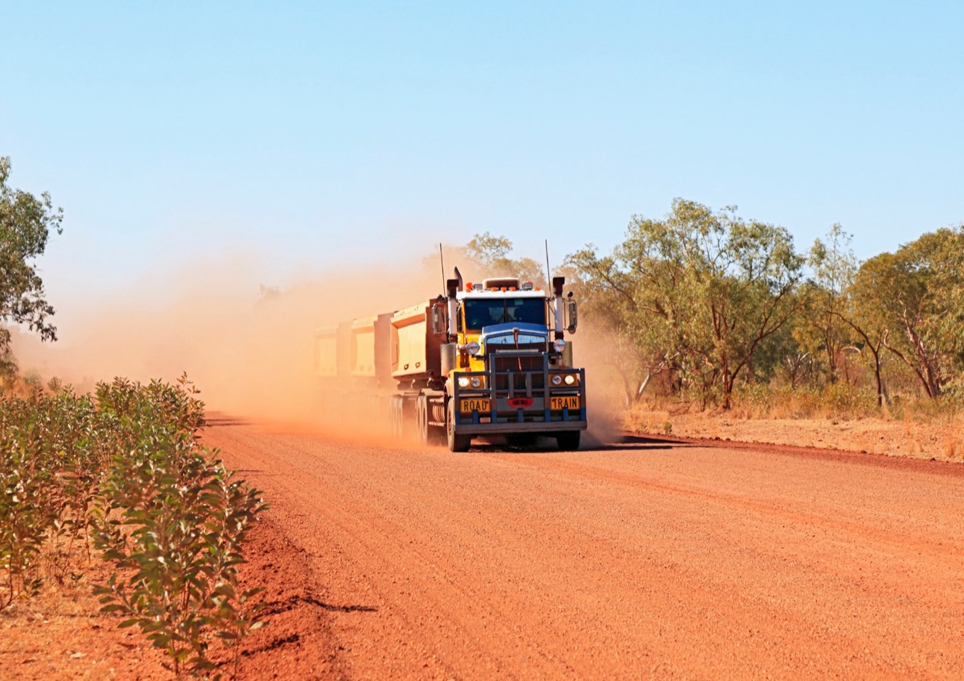 Road train on a remote Western Australian highway