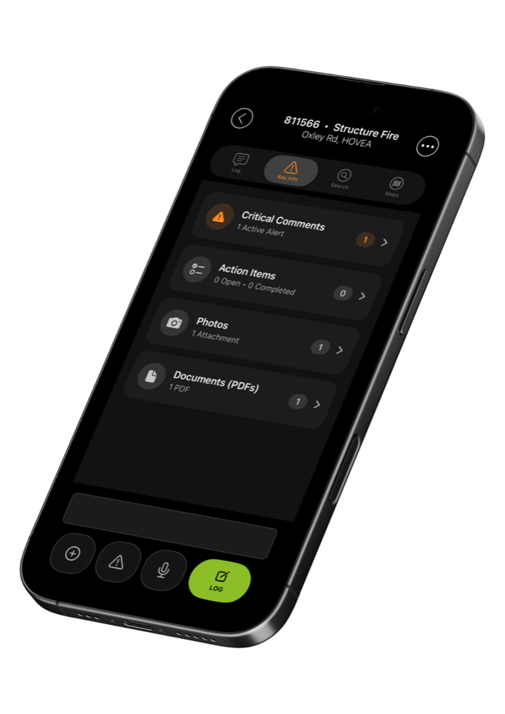CrisisCMD Key Info screen, angled view