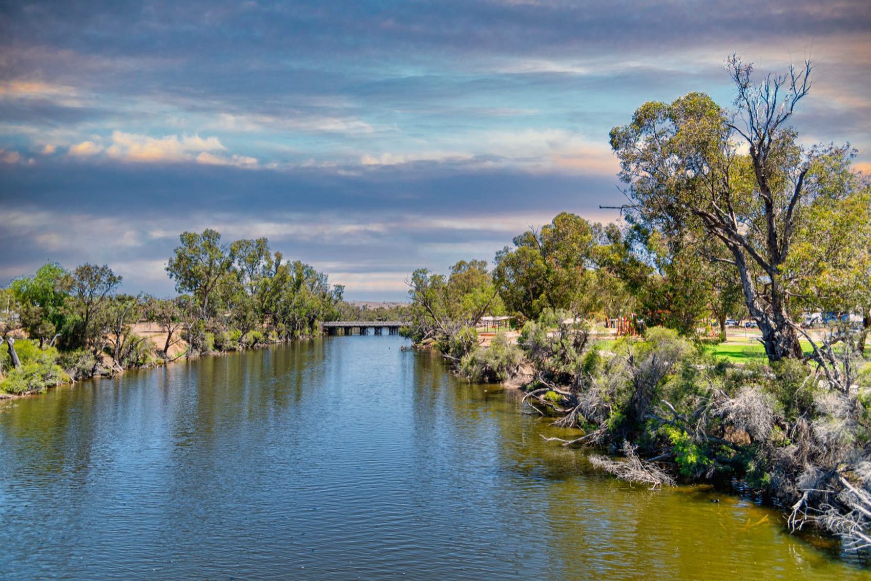A South West river and bridge under a winter sky